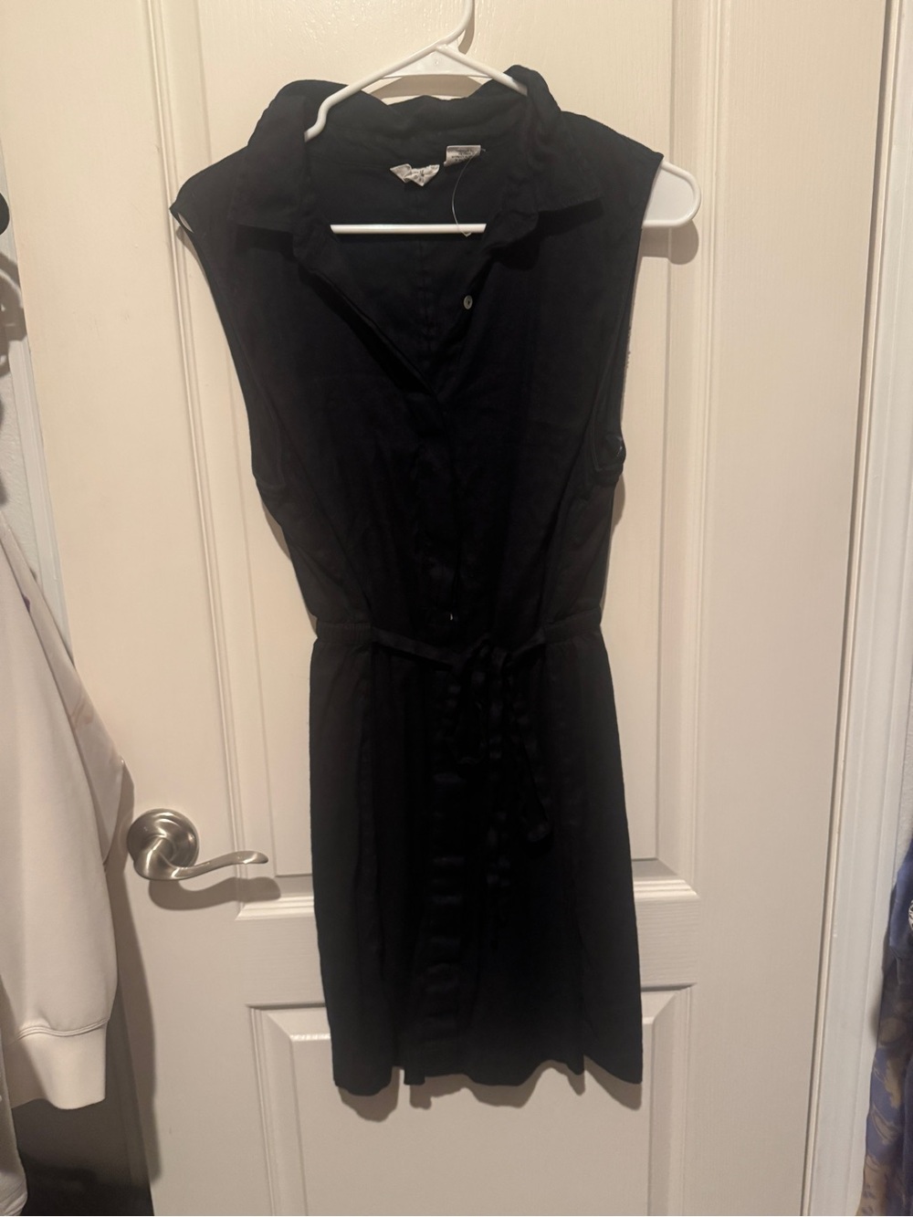 Nicole Miller Navy Sleeveless Shirt Dress with Tie Waist
